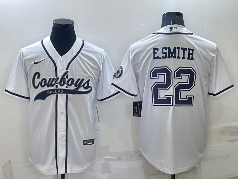 Men's Dallas Cowboys #22 Emmitt Smith White Cool Base Stitched Baseball Jersey